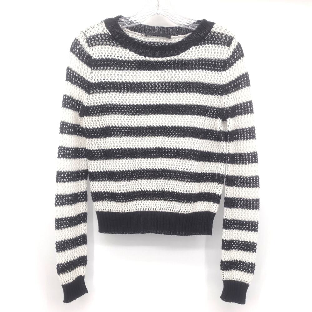 Jenni Kayne crochet knit striped 100% linen crew neck sweater size size XS